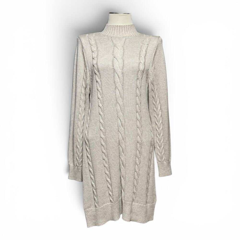 Abercrombie & Fitch Mock Neck Cable Knit Sweater Dress Tan Beige Large